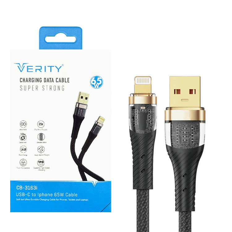 USB toLightning-3163i- کابل دیتا و شارژ آیفون VERITY مدل 3163 مشکی
